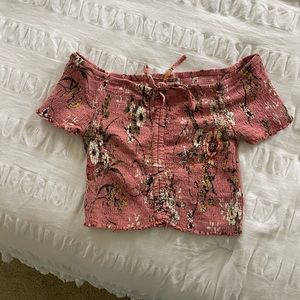 Pink floral off the shoulder crop top